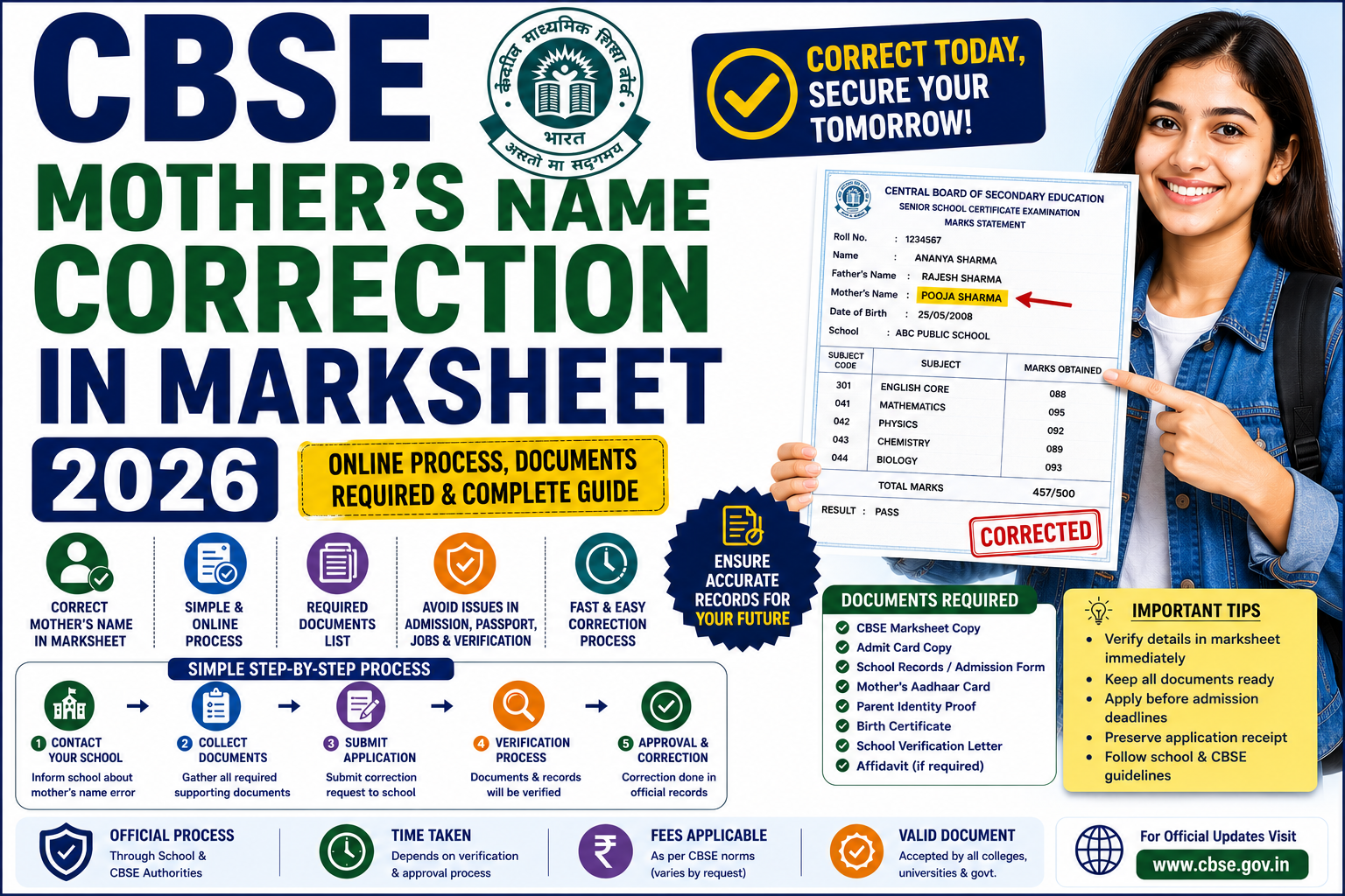 CBSE Mother's Name Correction in Marksheet 2026