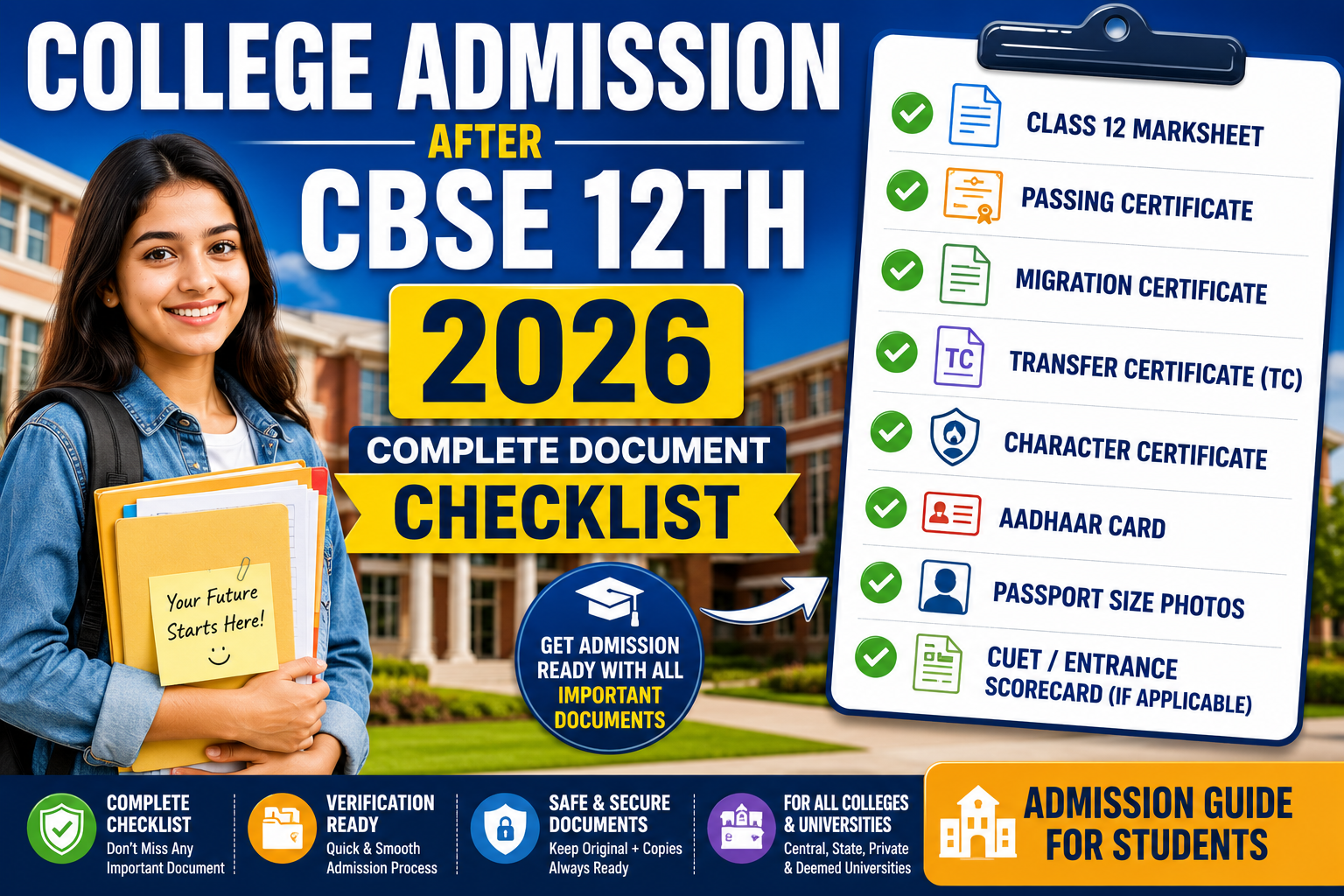 Documents Required for College Admission After CBSE 12th 2026: Complete Checklist for Students